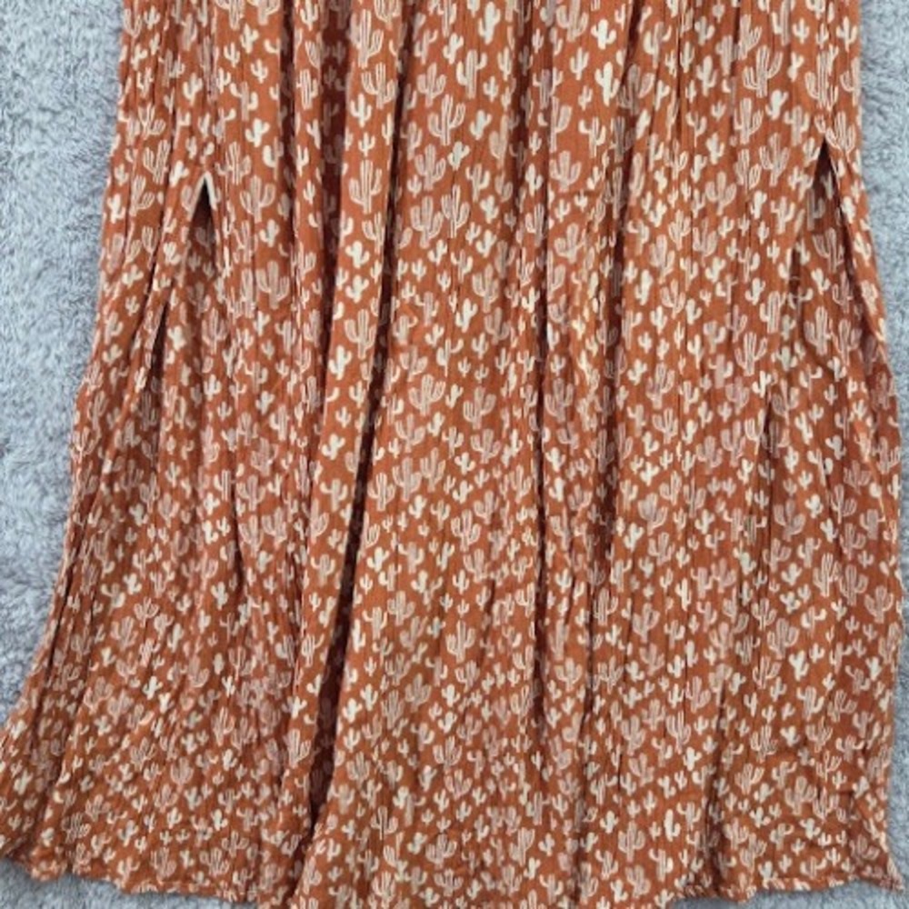 Angie Cactus Print Maxi Dress Women's Medium Rust Twist Front Smocked Boho - Picture 5 of 8